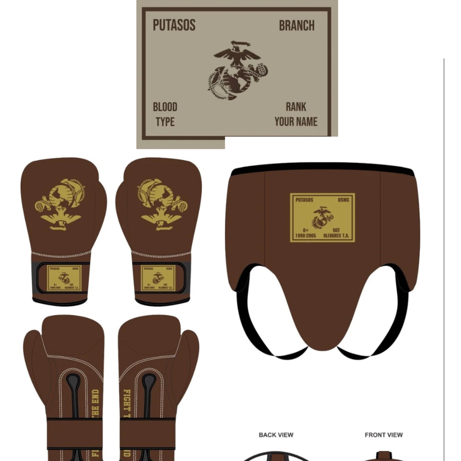 Pre-order- USMC Groin Protector & Headgear with EGA Combat Patch  100% Custom Vintage Leather
