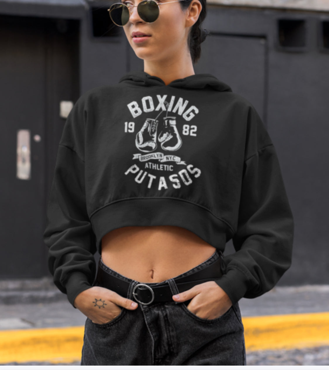 Womens Grey Logo Hoodie Crop top Hoodie