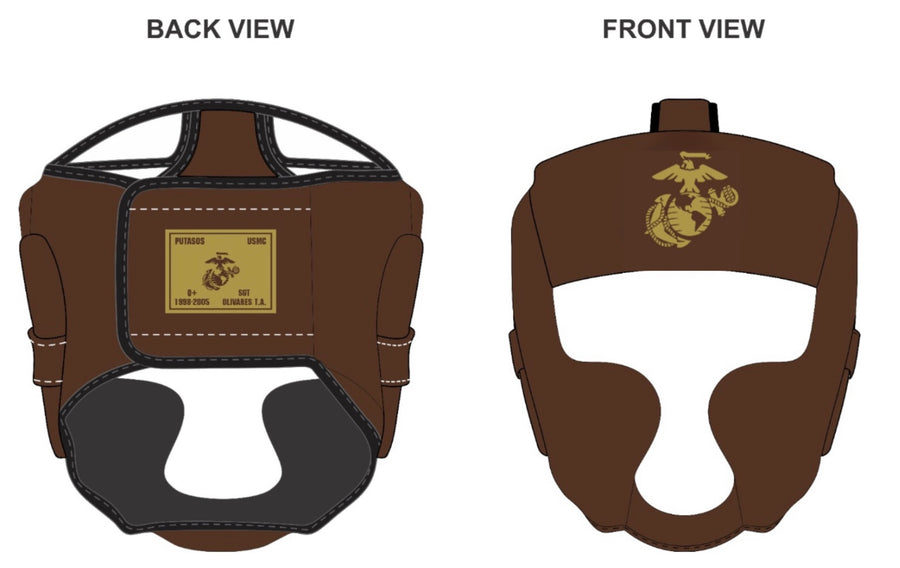Pre-order- USMC Groin Protector & Headgear with EGA Combat Patch  100% Custom Vintage Leather
