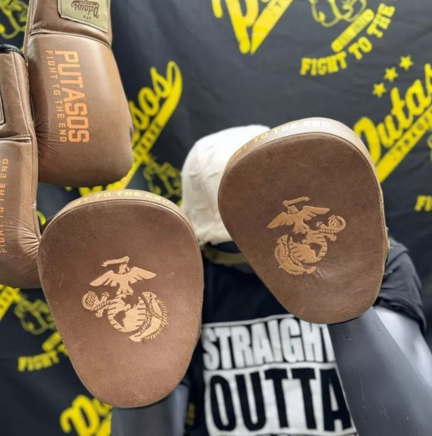 Custom Brown Military Leather Punching Mitts Putasos